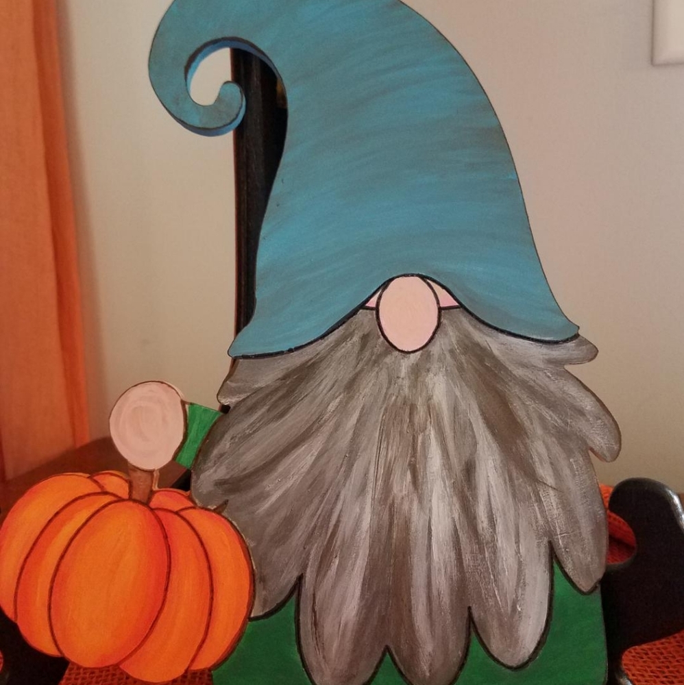 Hand painted Gnome with pumpkin sign